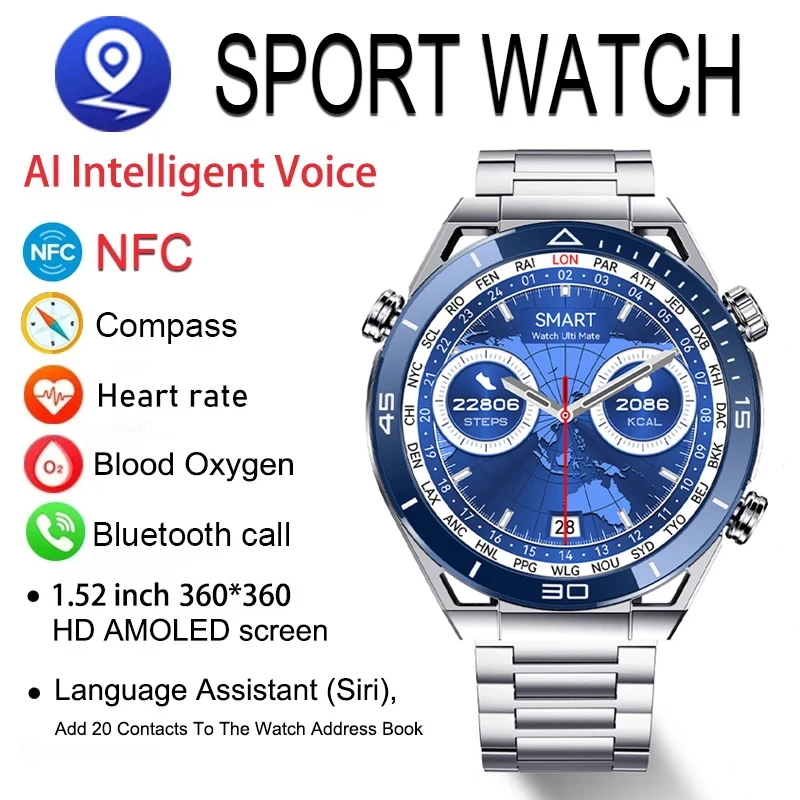 2024 NFC ECG+PPG Bluetooth Call Smart Watch Compass Tracker Sport Bracelet Suitable for Android Watch Ultimate Smart Men\'s Watch