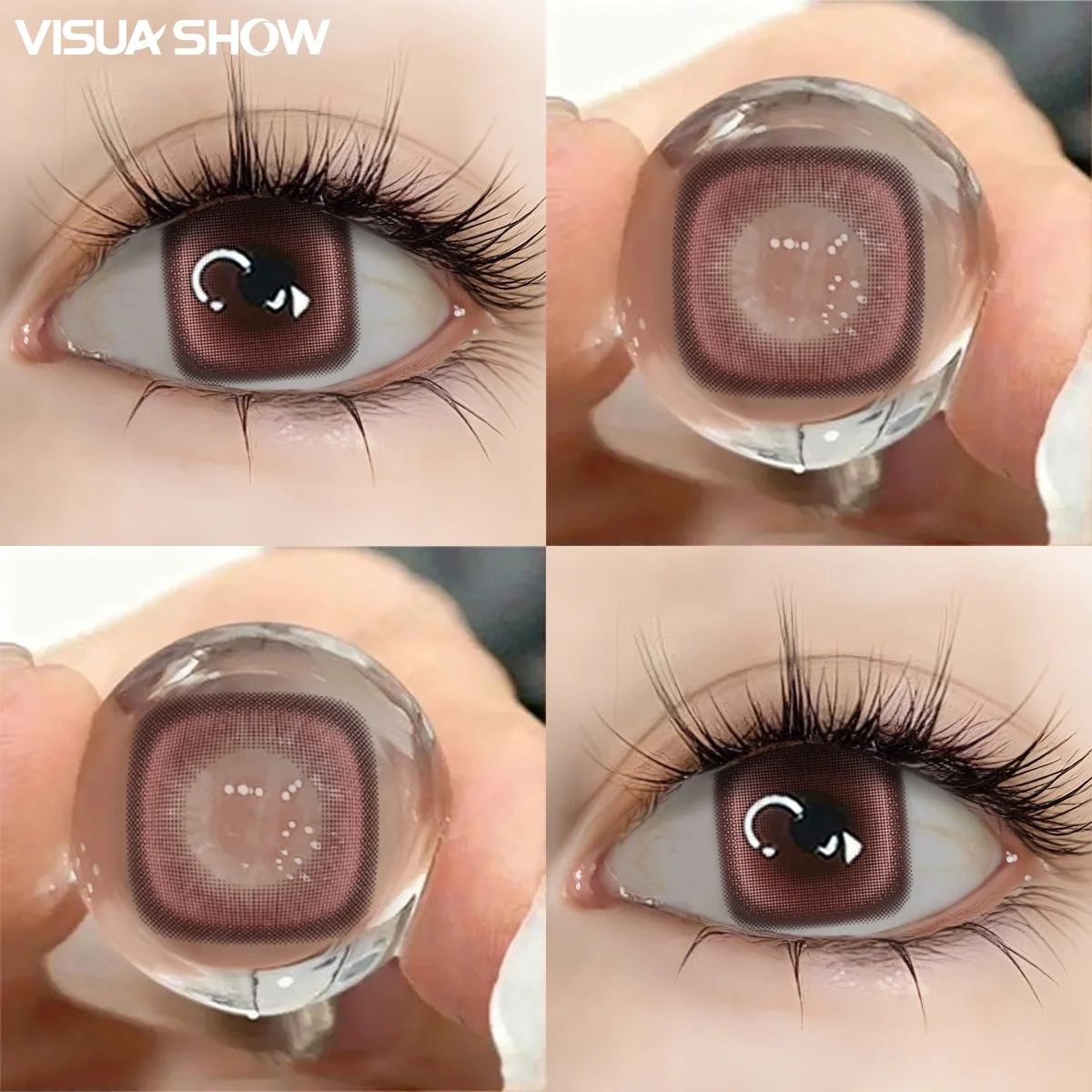 Visuashow Farbige Kontaktlinsen Quadratisches Muster 1 Paar 142mm Halbjahrlich Einweg Weich Feuchtigkeitsspendend Vergrossern die Augen Naturliches Aussehen Kleine Pupille Fur Taglichen Gebrauch Termine Partys Make up – Detail 2