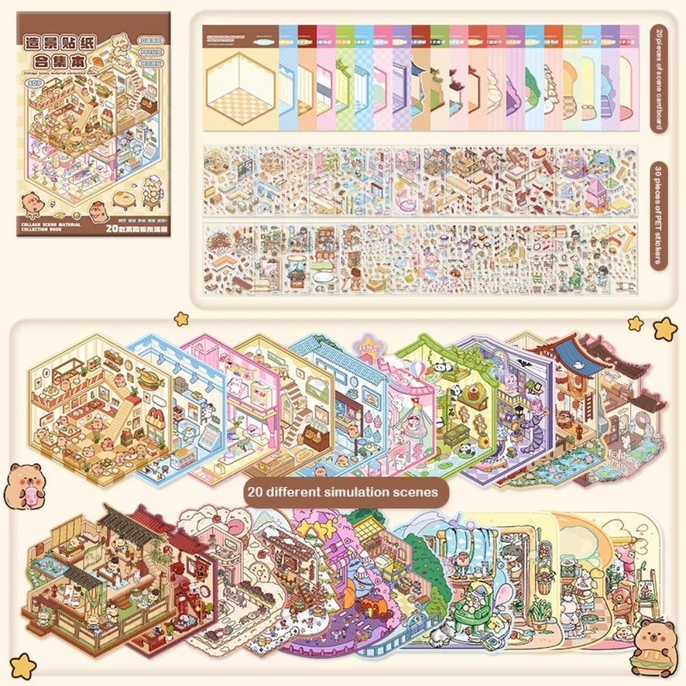 

6Pcs Cartoon DIY Miniature Scene Collection Visual Stacking 3D Landscape Sticker Book Landscaping Stickers Children Gift