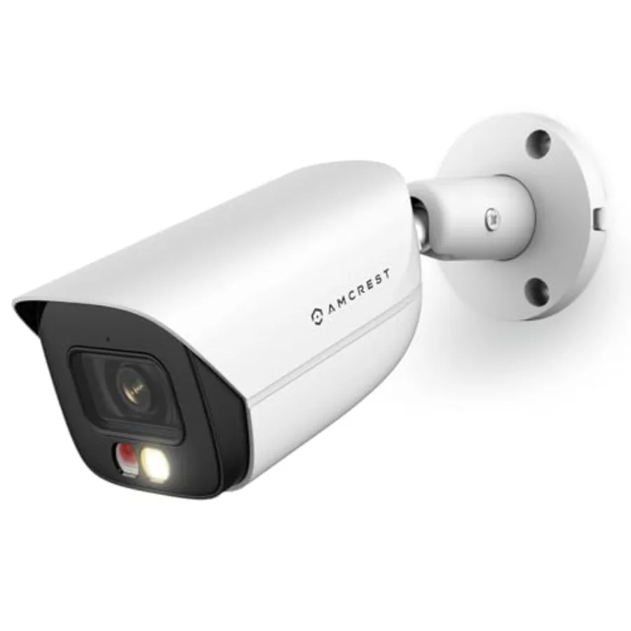 

Outdoor security bullet camera with 5MP PoE AI, white color, 49ft color night vision, human vehicle detection, active deterrent
