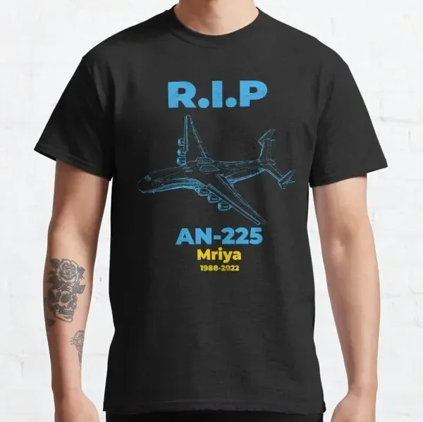 T-shirt criativa para homens, Top Idea com defensor russo, 100% algodão, AN 225, Mriya Cargo, avião, cartaz RIP