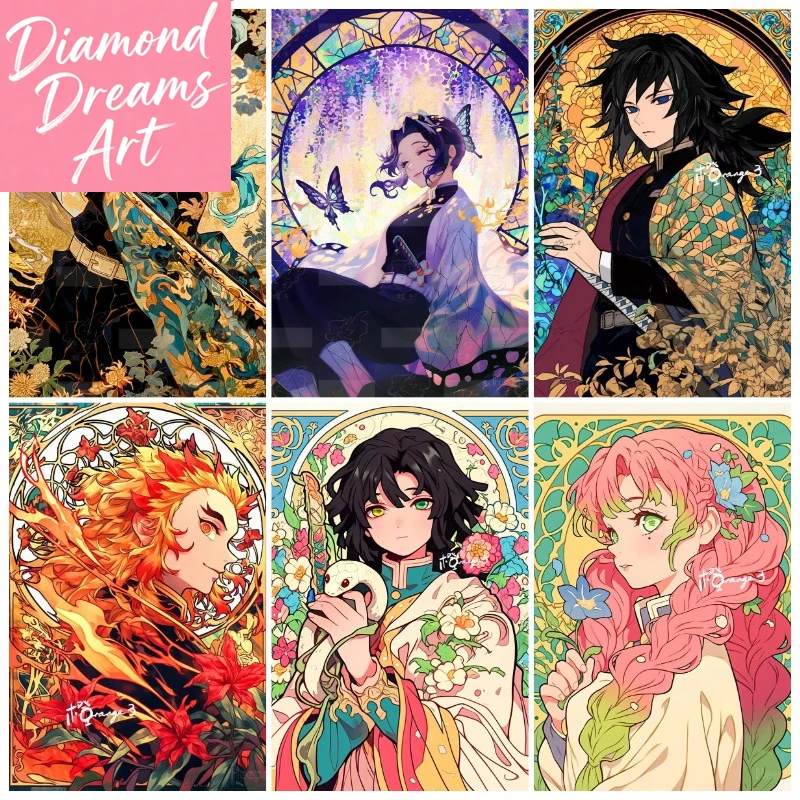 Rahmenloses, 5D-Diamantgemälde „Demon Slayer“ mit Tomioka Agatsuma Zenitsu, vollständiges Diamant-Mosaikbild, DIY Tsuyuri Kanao, Heimdekoration