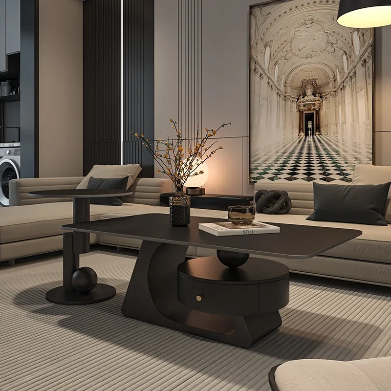 

Italian Design Luxury Coffee Table Modern Storage Aesthetic Unique Black Coffee Table Space Saving Tavolino Soggiorno Furniture