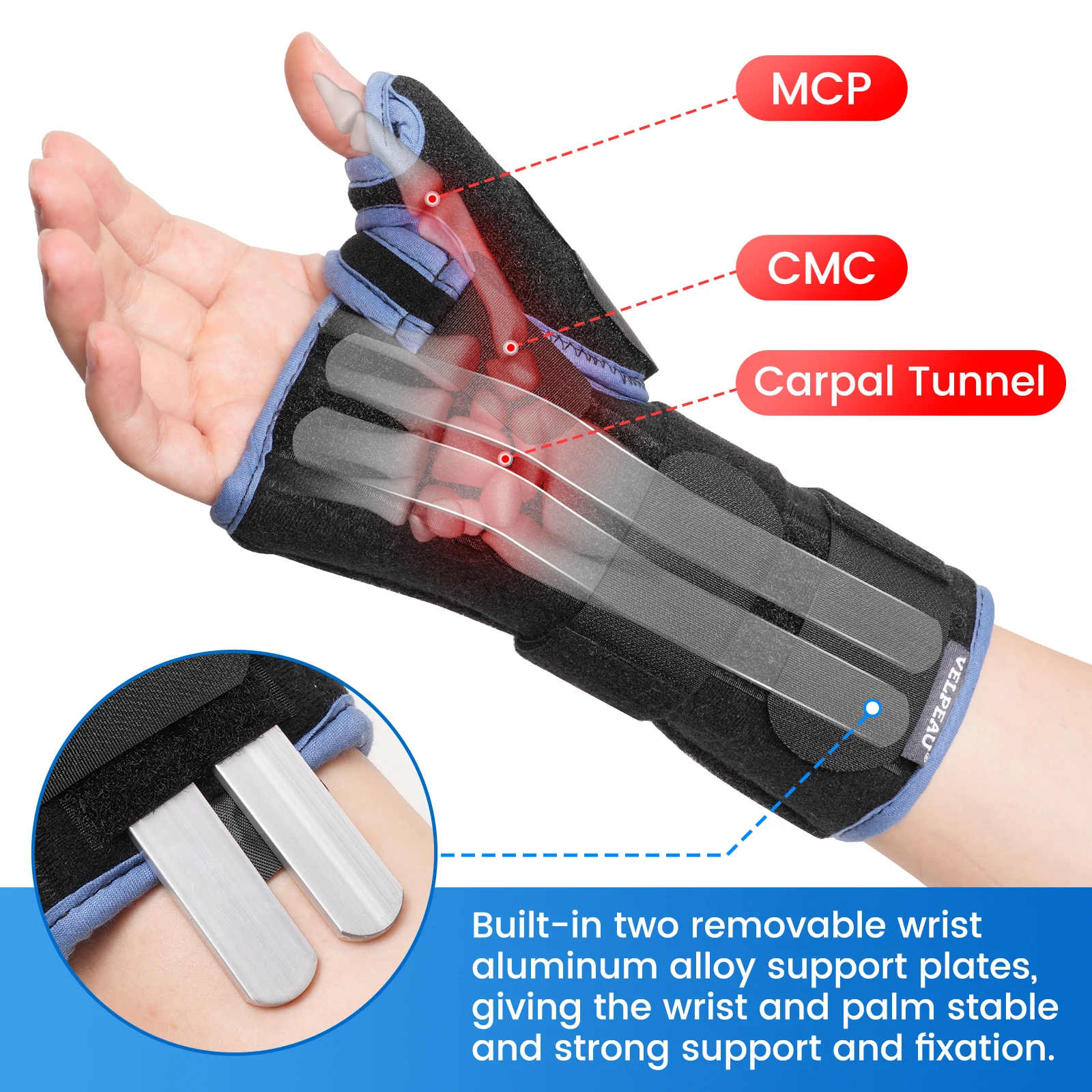 VELPEAU Wrist Splint Medical for Carpal Tunnel Pain, Tendonitis and Arthritis Wrist Brace with Thumb Support Adjustable