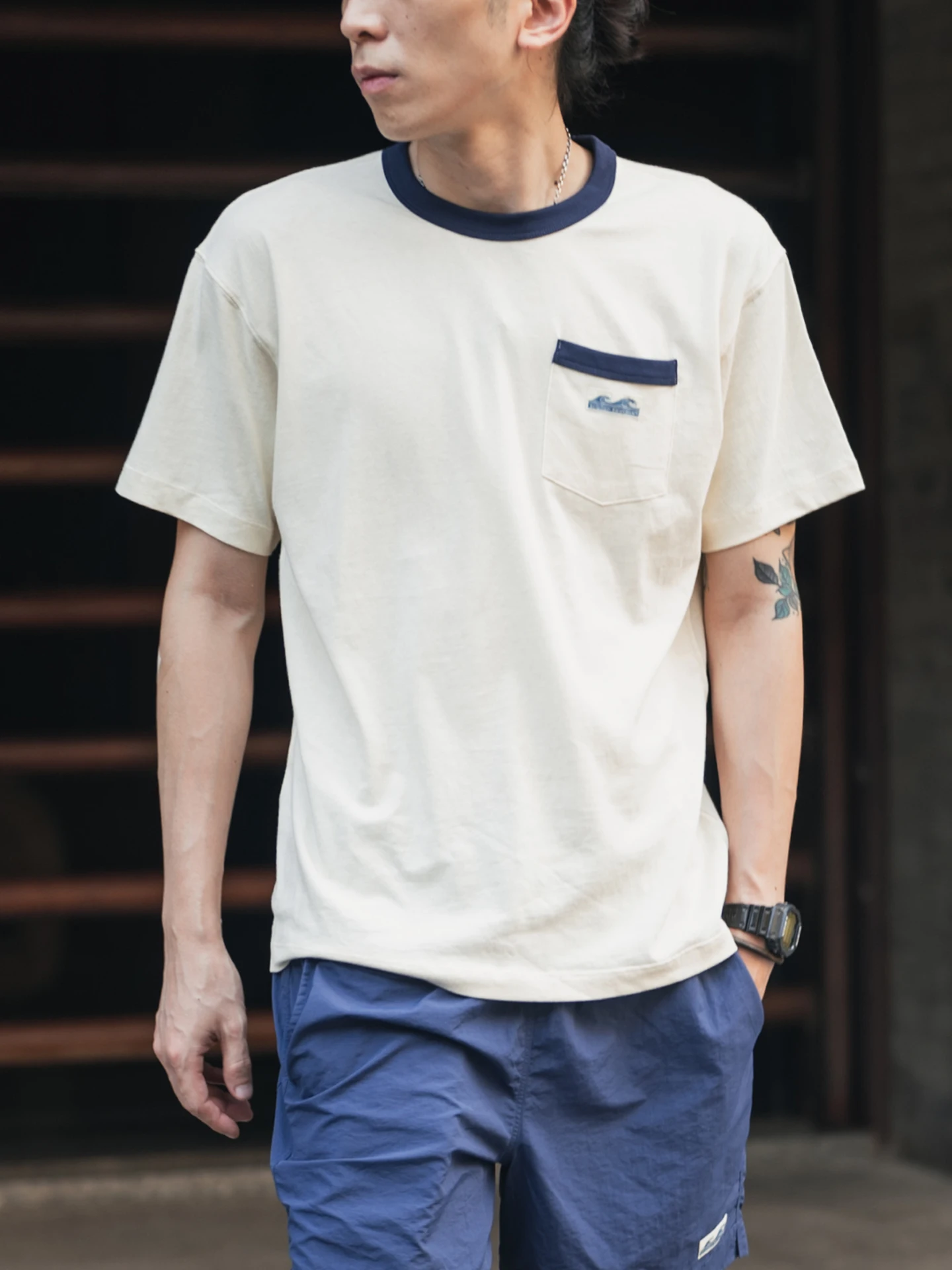 Rugged Bronson Summer Surf Short Sleeve T-Shirt Lightweight Cotton round Neck Pocket Tee American Style Sweat Absorbent Unisex