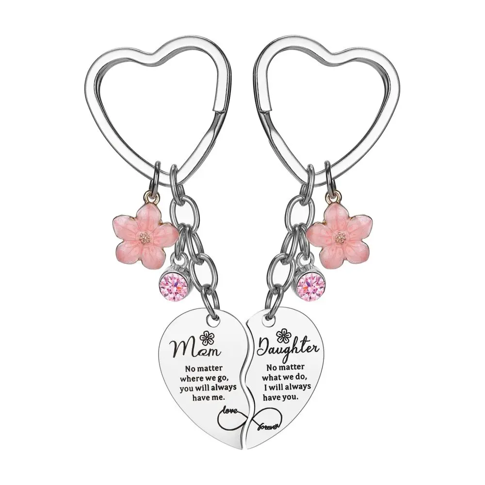 Customizable Rose Gold Flower Heart Puzzle Key Holder Mothers Day Gift Jewelry Pendant Set For Women Mom Best Friend