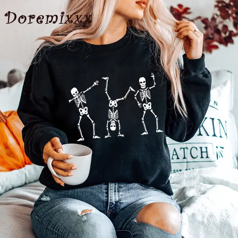 

Dancing Skeleton Halloween Sweatshirts for Womens Fall Winter Long Sleeve Oversized Hoodies Aesthetic Women Clothing Sudadera