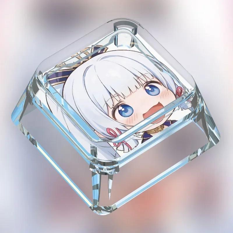 Genshin Impact Cartoon Anime Peripheral Cute Kamisato Ayaka Personality Transparent PC Keycap Funny Emoji Pack Single Piece