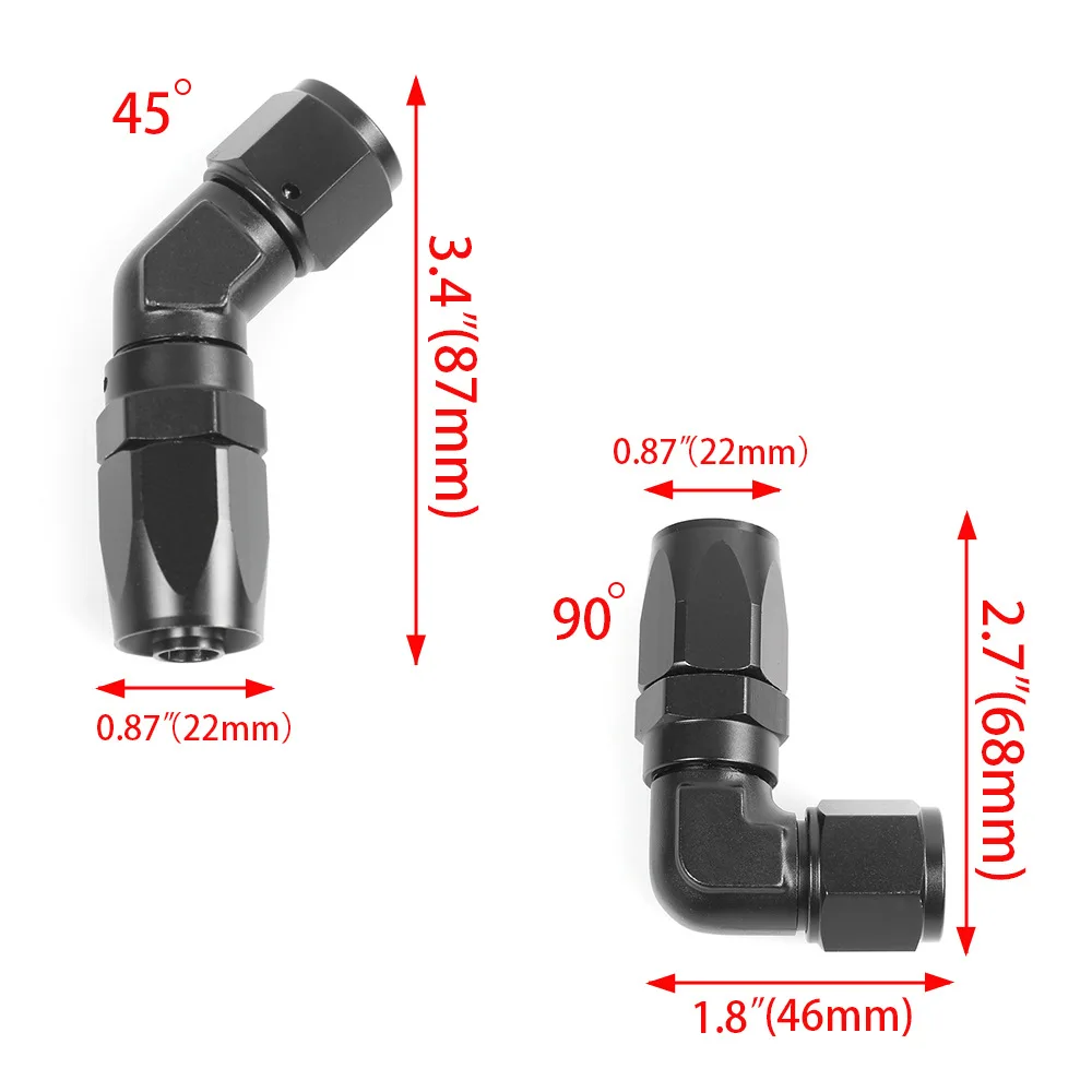 Straight 45 Degree 90 Degree Aluminum AN4 6 8 10 12 16 Forged Type Swivel Hose End Fitting Adapter Oil Cooler Fuel Line