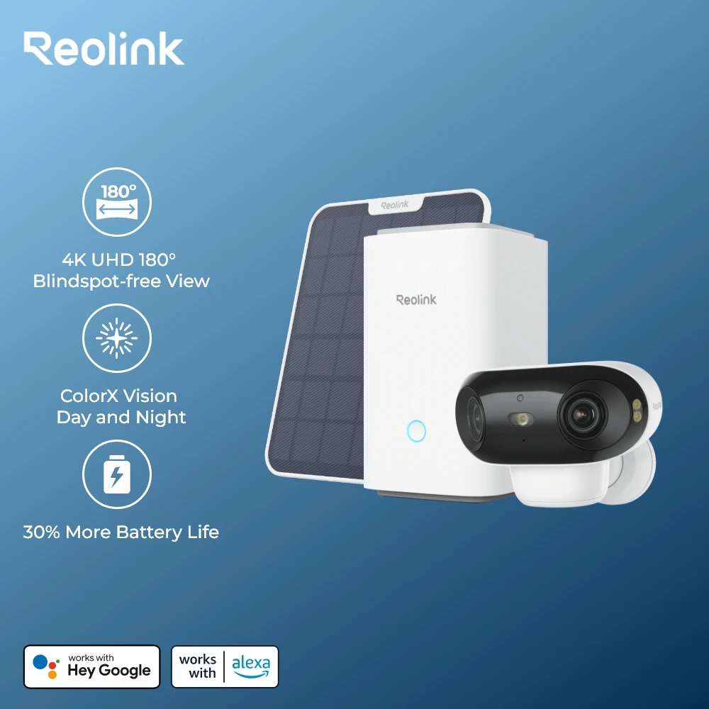 

Reolink 4K Solar & Battery Powered Wireless Security Camera 180° ColorX Night Vision Outdoor WiFi Camera AI Home Hub Compatible