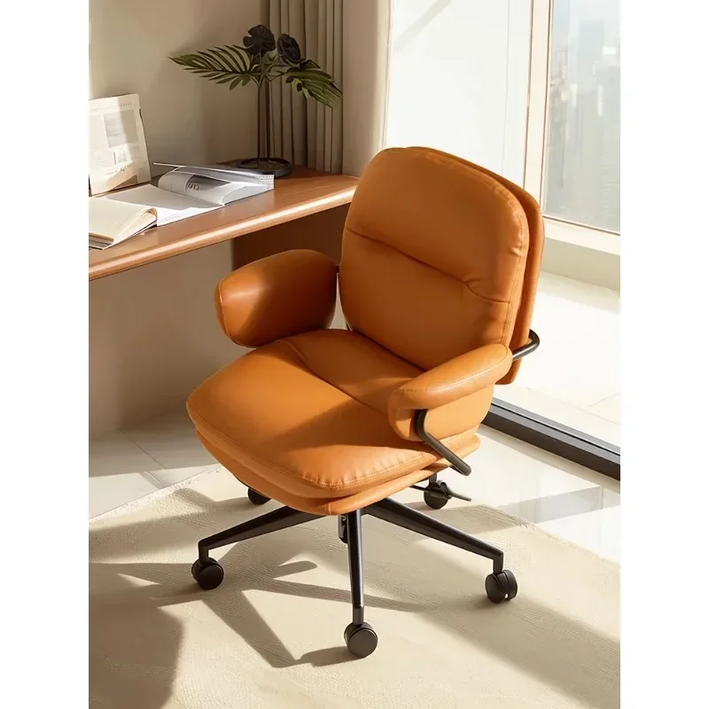 Comfortable Ergonomic Computer Chair for Home Office, Study Room and Bedroom with Genuine Leather and Swivel Function