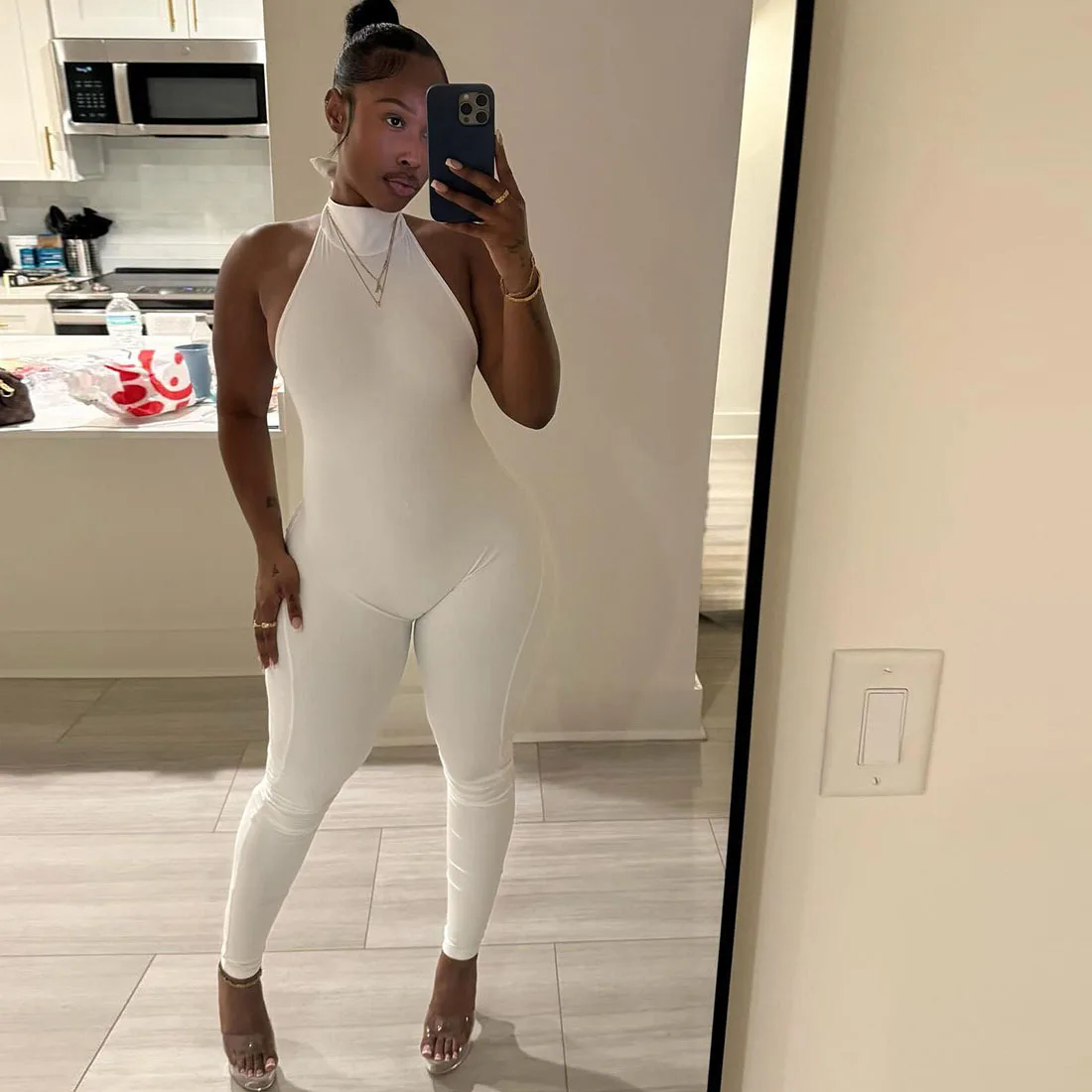 STYLISZNA DAMA Jednoczęściowe Kombinezony 2025 Jesień Damskie Kombinezony z Dekoltem typu Halter, Odkryte Plecy, Obcisłe, Seksowne, na Imprezę Klubową, Uliczne