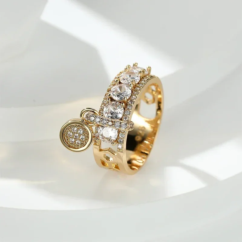 Vintage Royal Blue Stone Ring Yellow Gold Color Luxury Female Wedding Rings For Women Round Dangle Ring Engagement Jewelry Gifts image 6