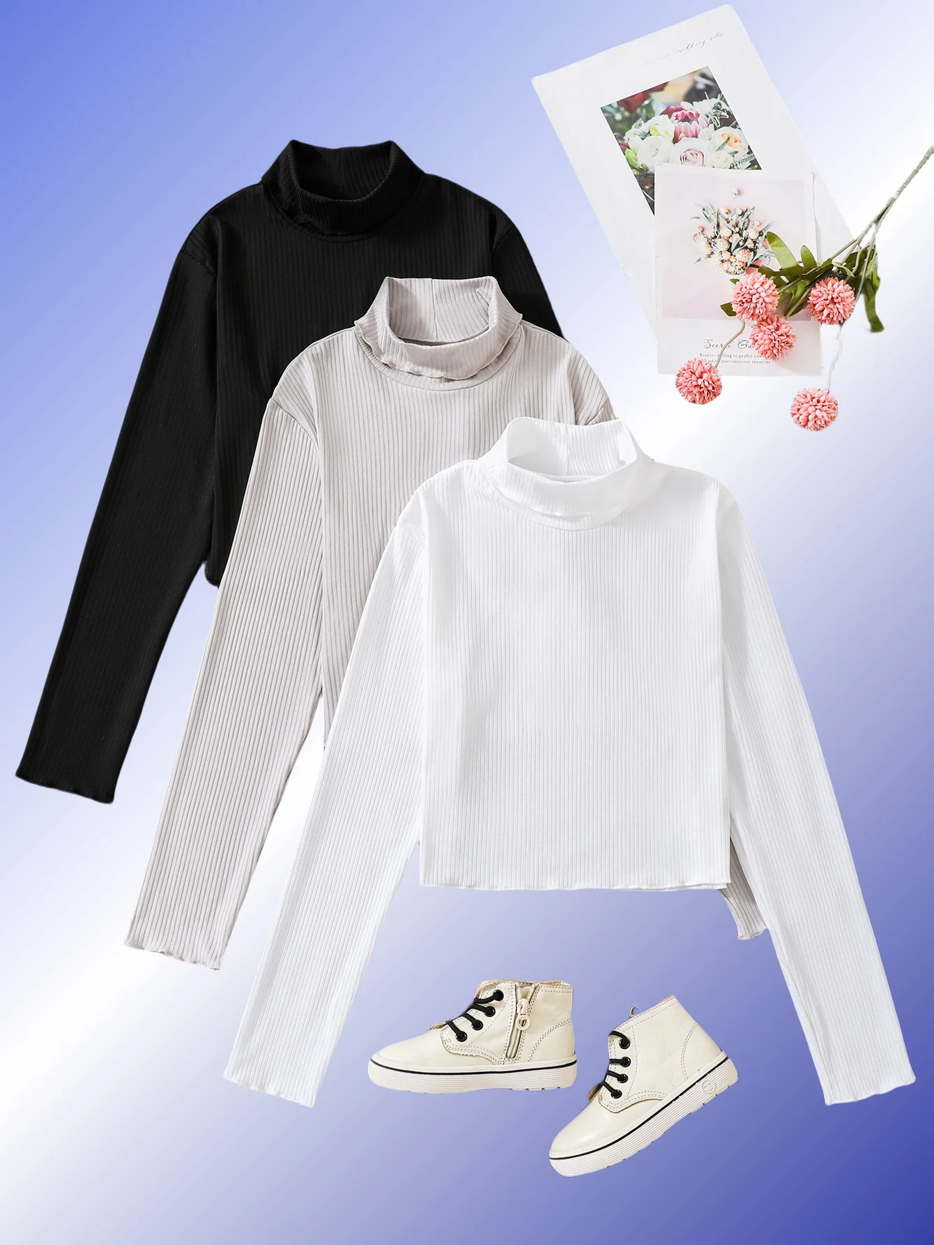 

Classic high-neck long-sleeved T-shirt - Multi-color optional, comfortable ribbed fabric, versatile basic style