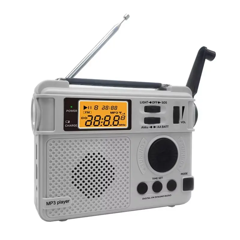 

FM-радиоприемник для улицы с ручным приводом, аварийное радио, 3000 мАч, Bluetooth-колонка, фонарик, поддержка SOS, Power Bank, TF