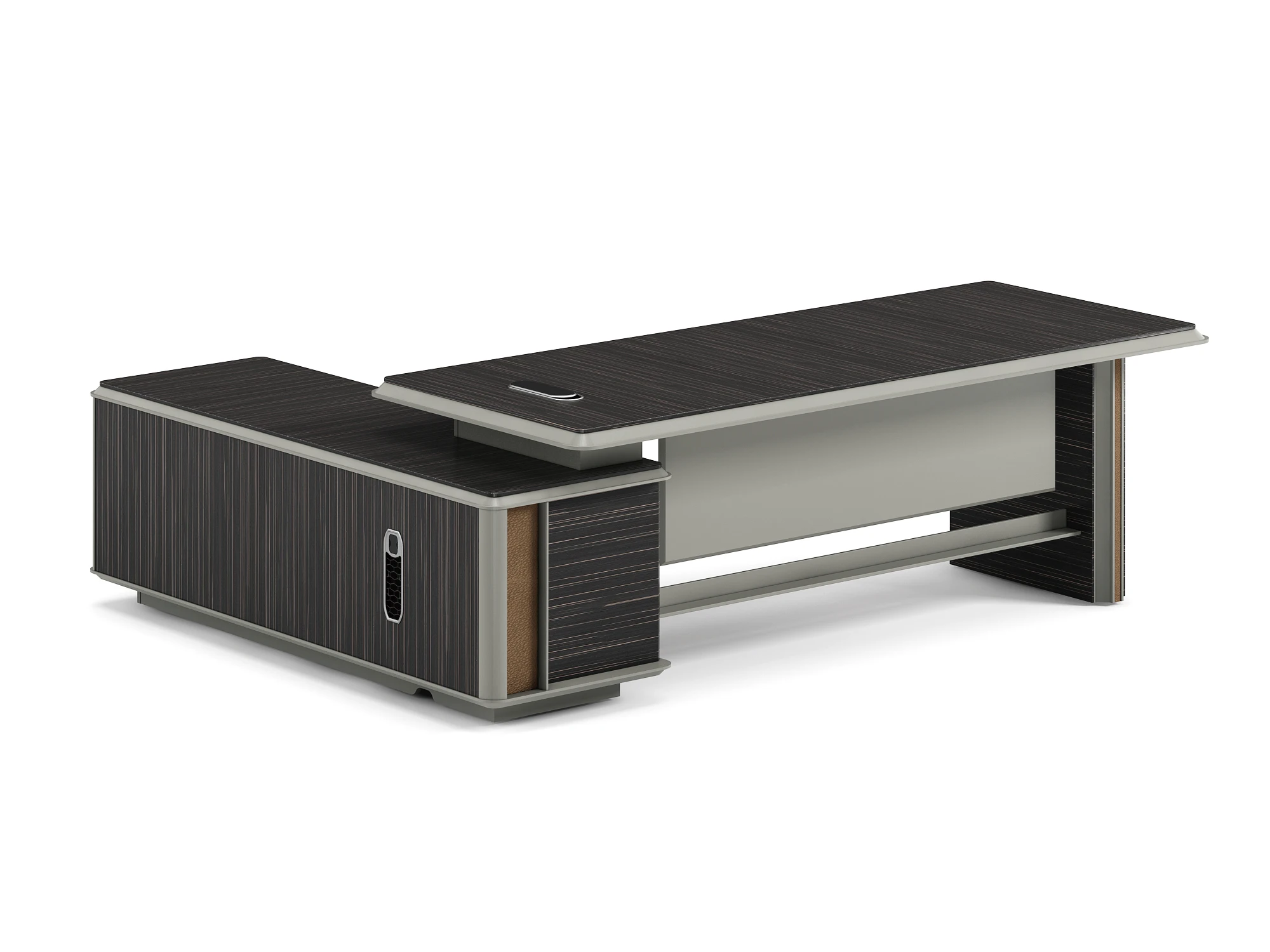 #￥ Modern Executive Office Desk 1.8m - Split-Tier Worksurface Integrated Storage Wood-Grain Finish For Managerial Workspace