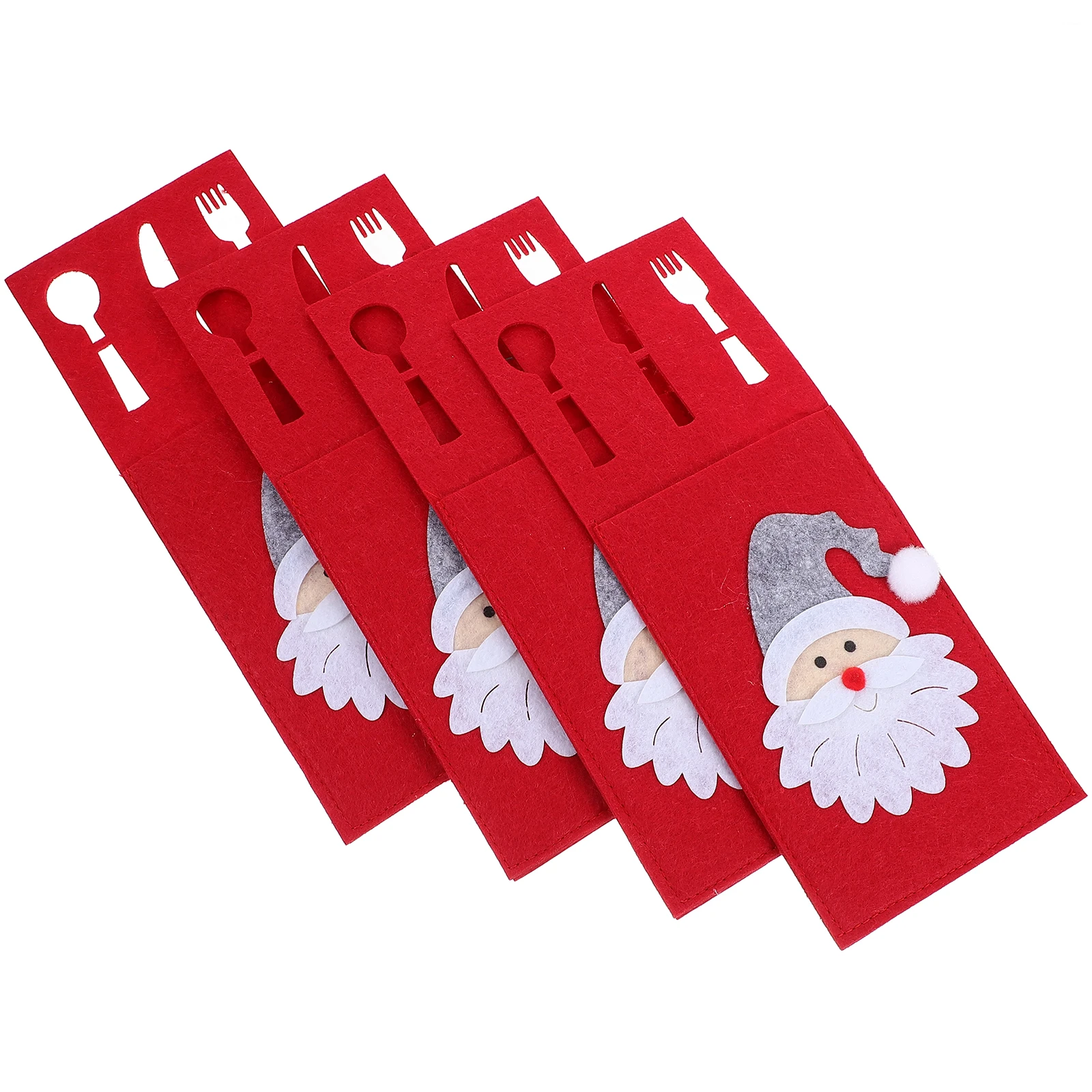 

4 Pcs Christmas Decoration Cutlery Bag Set Spoons Holiday Décor Storage Themed Cloth