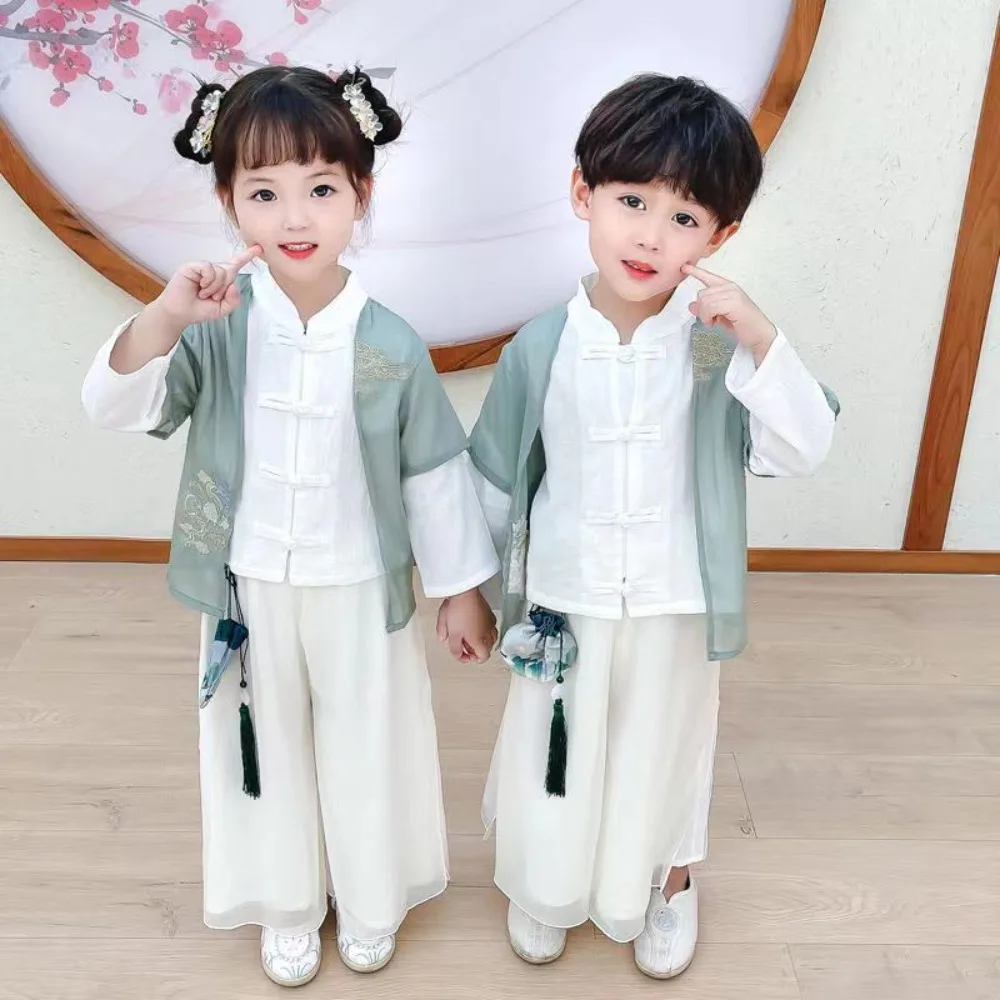 2025 Hanfu unissex para crianças – Conjuntos de fantasias Tang estilo chinês, estilo verão/outono-inverno, para apresentações de jardim de infância