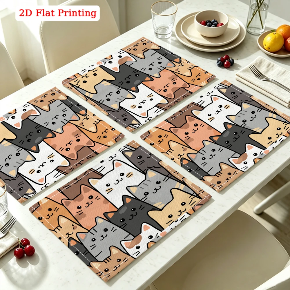2Pcs Cute Cartoon Cat Placemat Multicolor Kitten Pattern Table Mat For Kitchen Dining Home Decor Food Protection 30X40Cm