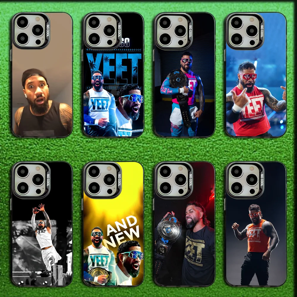 

American Wrestler J-Jey Uso Phone Case For iPhone 16,15,14,13,12,11,Mini,Pro,MAX Gray Matte Silicone Black Cover
