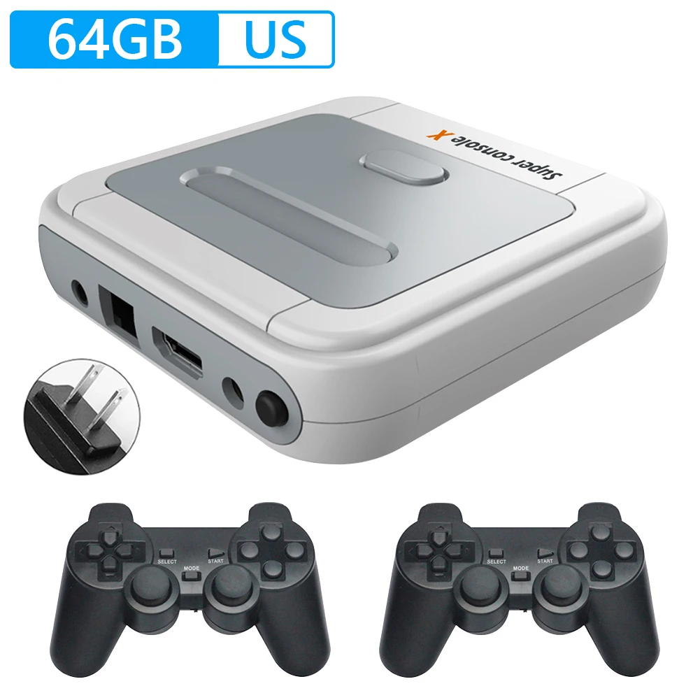 レトロビデオゲームコンソール 65000ゲームゲームボックス内蔵 4K TV HD/AV出力用ワイヤレスゲームコントローラー2個付き