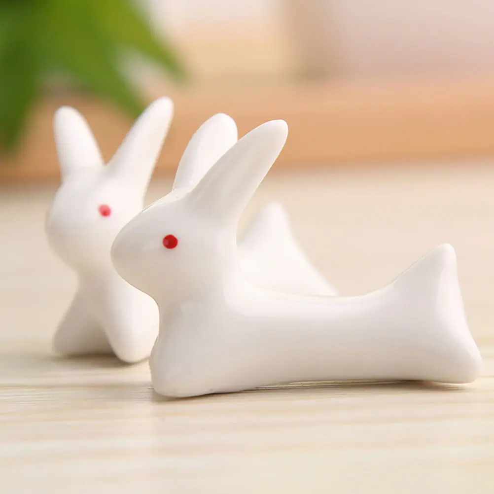 10Pcs Cartoon Rabbit Ceramic Chopsticks Rest Ink Brush Stand Tableware Holder Stylish Calligraphy Pen Rack for Painting Writing view 3