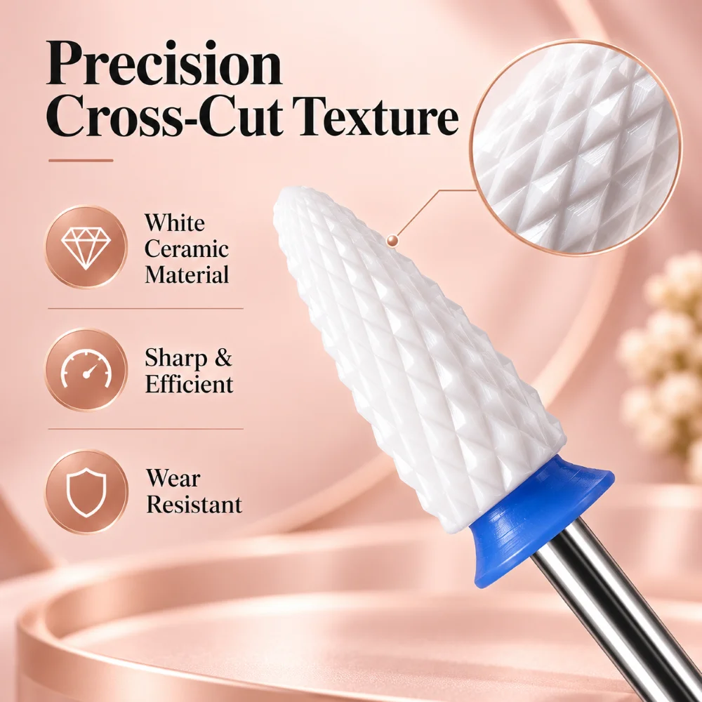 5PCS Ceramic Cone Nail Drill Bits Set 2.35mm Shanks Five Grades For Gel Acrylic Removal Shaping Refining With Individual Holders