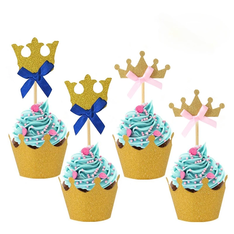 

10pcs Prince Crown Cupcake Topper Cake Picks for Wedding Supplies Baby Kids Boy Girl Birthday Party Decorations