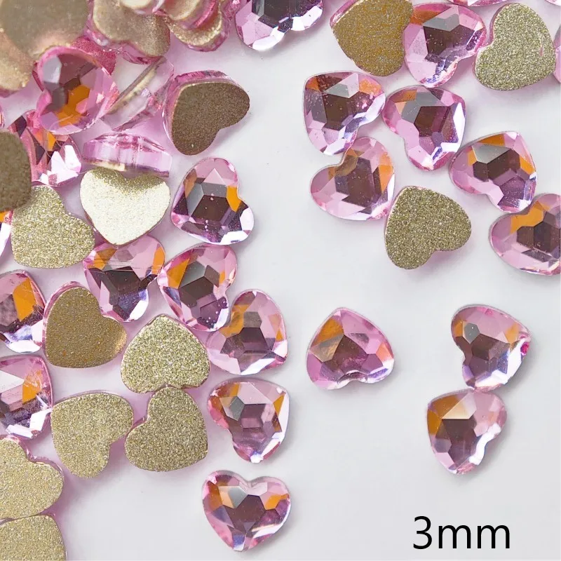 100/500pcs 3mm 40colors Heart Shape Boutique Flat bottom nail art rhinestones Glass crystal 3D nail decoration wholesale