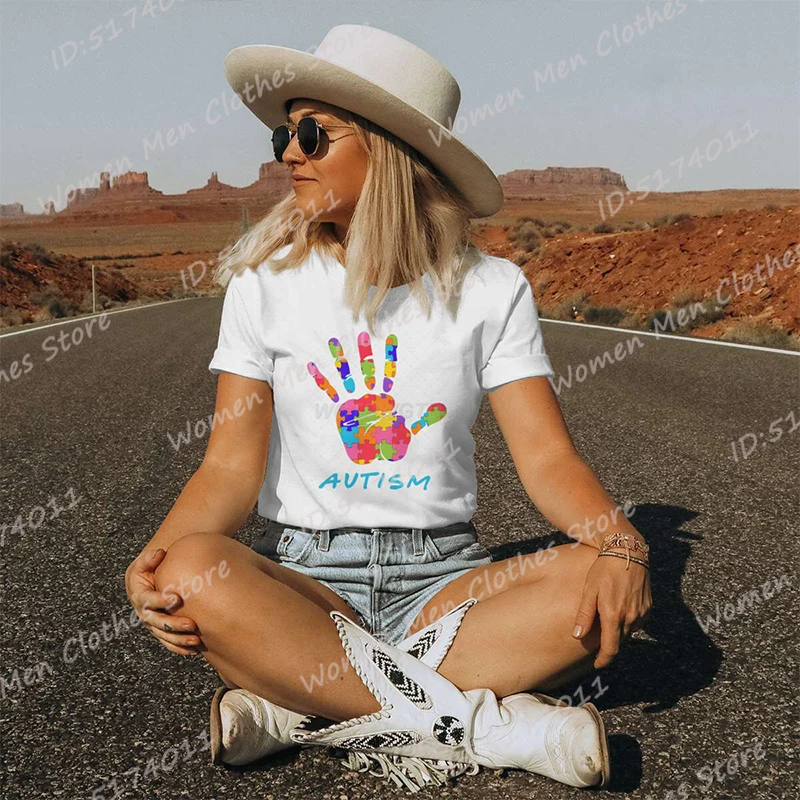 

Funny Autism Palm Graphic T-shirts For Women Summer Short Sleeve Round Neck Loose Tee Shirts Creative Personalized T Shirts Tops