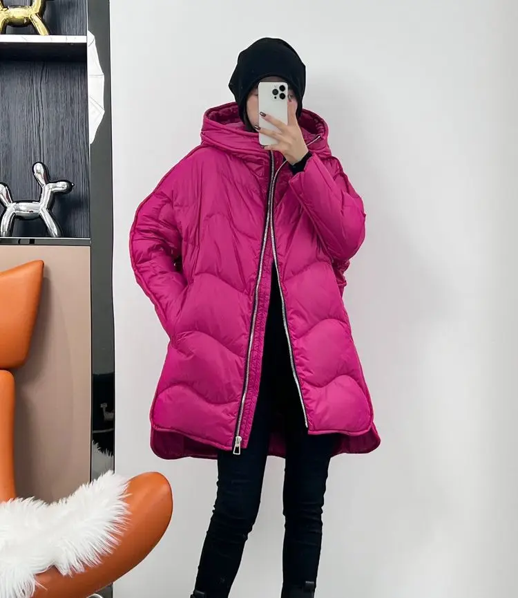 Oversized Down Jacket Women\'s 2024 Winter New Loose White duck down Jacket Thicken Warm Female Hooded Parka Overcoat Casual Wear