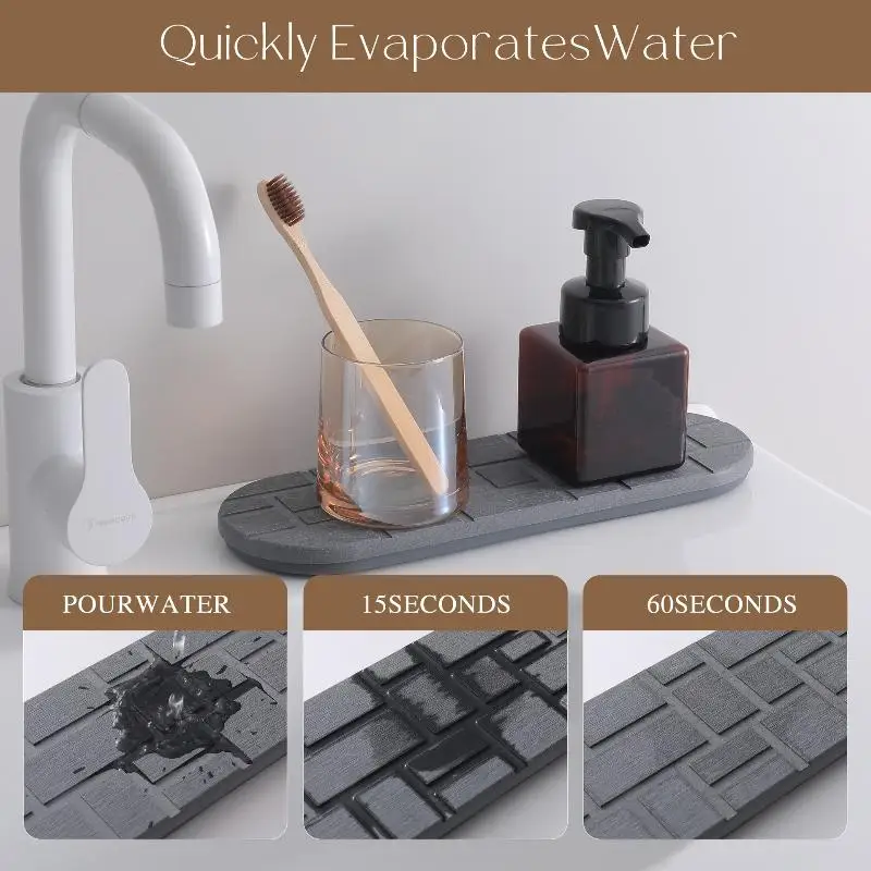 Diatomite Sink Tray with Non-Slip Silicone Base Fast Drying Stone Dish Mat for Kitchen Counter Organization