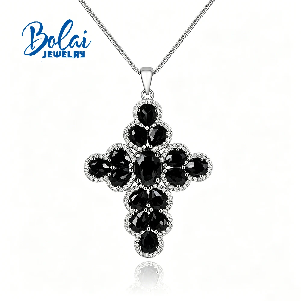 

Cross Design Pendant Natural Black Spinel Real Gemstone 925 Sterling Silver Necklace Jewelry for Women's Birthday Wedding Gift