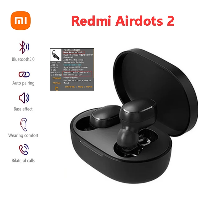 Беспроводные наушники Xiaomi Redmi Airdots 2, Bluetooth 5,0, наушники-вкладыши, Спортивная музыкальная уличная гарнитура с микрофоном, оригинал