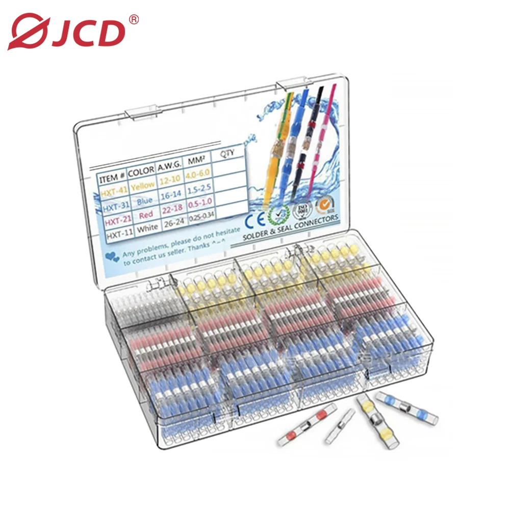 

JCD Heat Shrinkable Wire Connectors Waterproof Sleeve Butt Electrical Splice Tinned Solder Seal Terminal