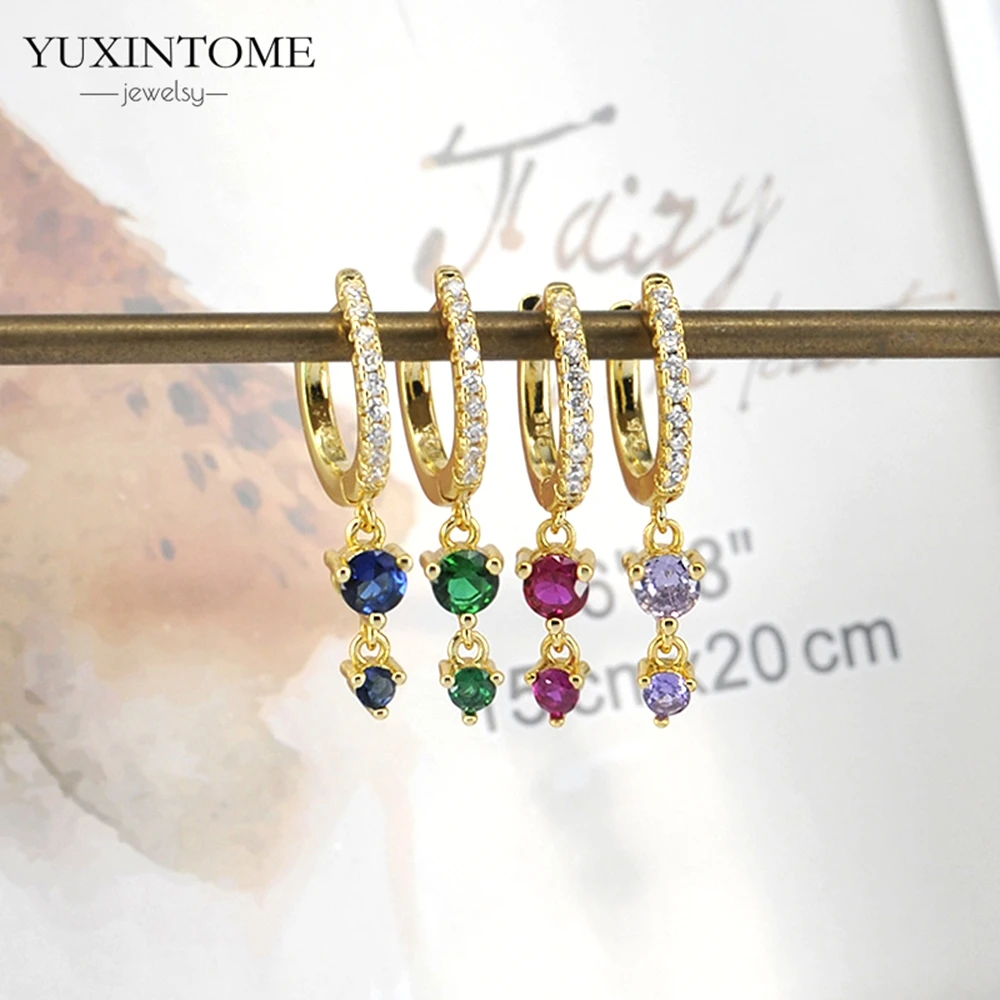 925 Sterling Silver Needle Luxury Black Zircon Gold Earrings for Women Charm Heart Pendant Hoop Earring Birthday Present Jewelry