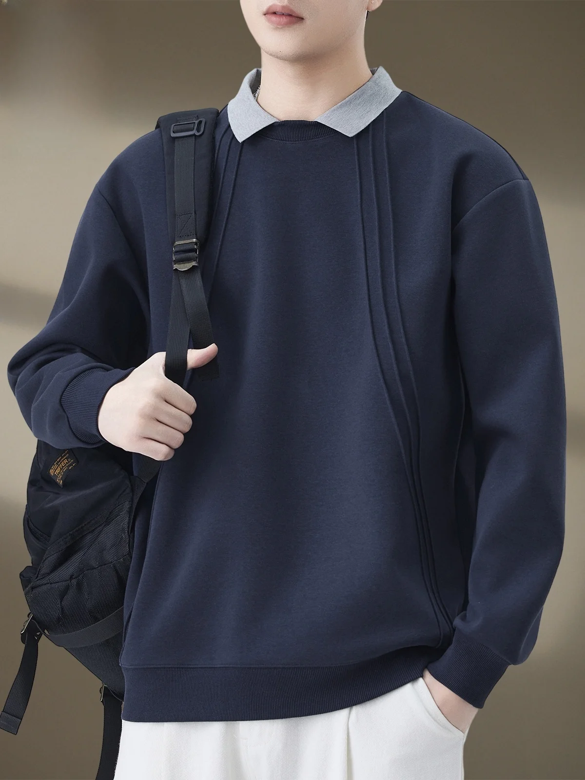 

Мужская толстовка с отложным воротником на весну 2026: Новинка, тренд, повседневный стиль, универсальная, с длинным рукавом, базовый слой, свободный крой, хлопок