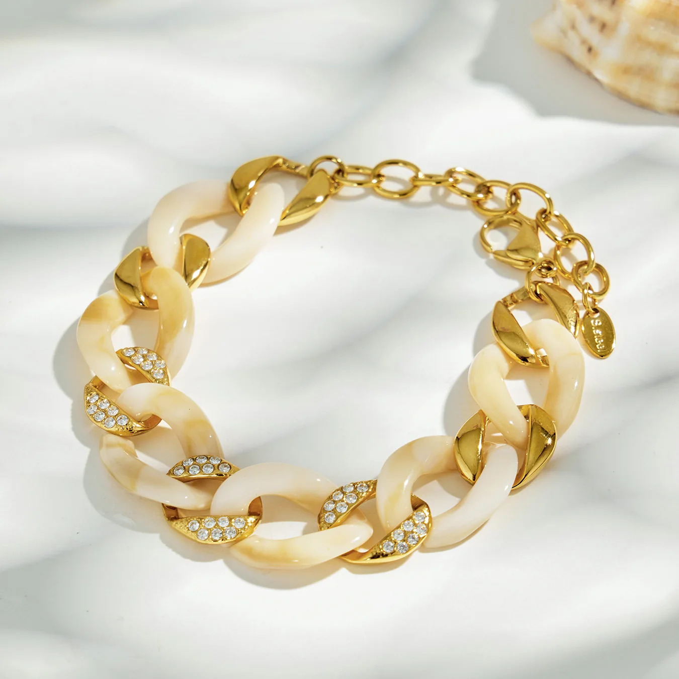 Klobige Gliederarmbänder 18k vergoldet 316L Edelstahl Große Gliederarmbänder Acetat-Armband Kubanische Kettenarmbänder für Frauen – Detail 7