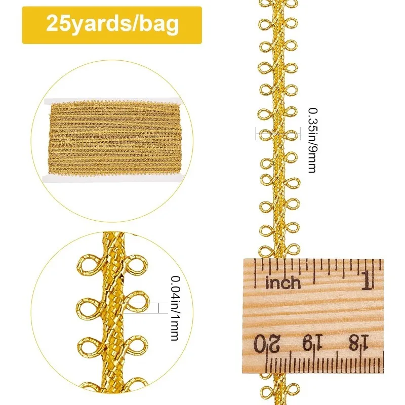 25Yds Polyester Woven Gimp Trim 3/8 inch Metallic Gimp Braid Trim Gold Lace Centipede Decorative Ribbon Swirl Curve Woven Fabric