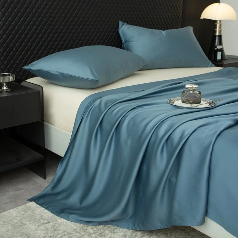 1pc Solid Simple Flat Sheet Silky Lyocell Bed Top Sheet King Size Summer Cool Feeling Bedspread Double Home Sheet 274*259*1pc