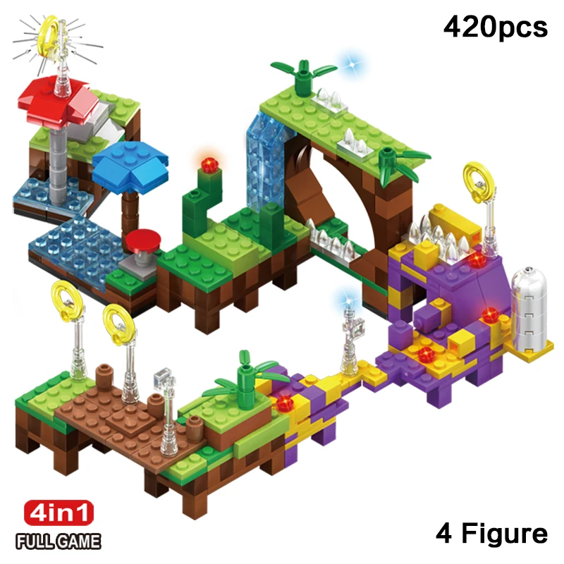 420PCS Hedgehogs Anime Figure Building Blocks Set Shadow Pop Game Green Hill Zone Model Bricks Kits Assembly Toys Children Gift