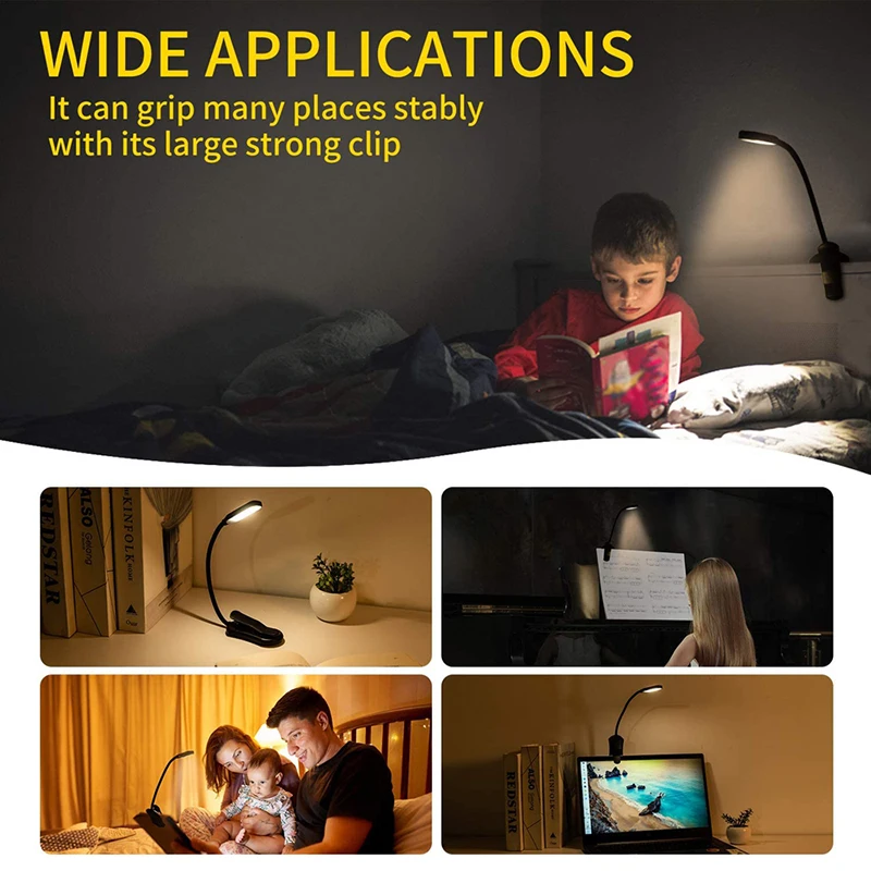 USB Rechargeable Book Lights 9 LED Lamp Beads Reading Light 3-Level Warm Cool White Flexible Easy Clip Night Reading Lamp