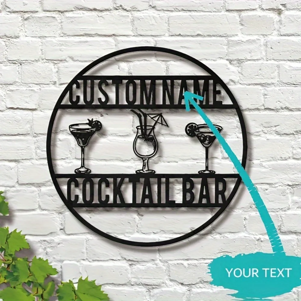 Boho Style Metal Customizable Name Cocktail Bar Sign Classic Hanging Wall Decor for Home Coffee Shops Bars Personalized Signage