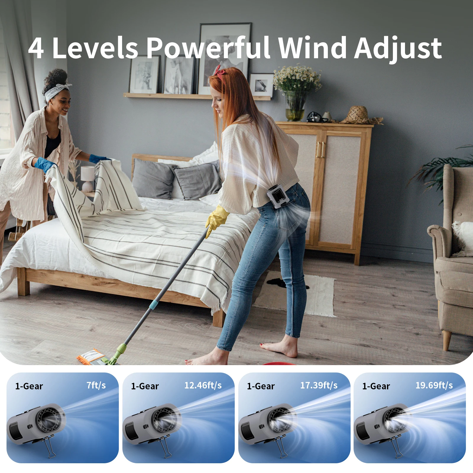 Mini-Taillenventilator, 5000 mAh, tragbarer hängender Halsventilator, 13000 U/min, 4 Geschwindigkeiten, starker Wind, mit Powerbank, LED-Beleuchtung für Arbeiten im Freien