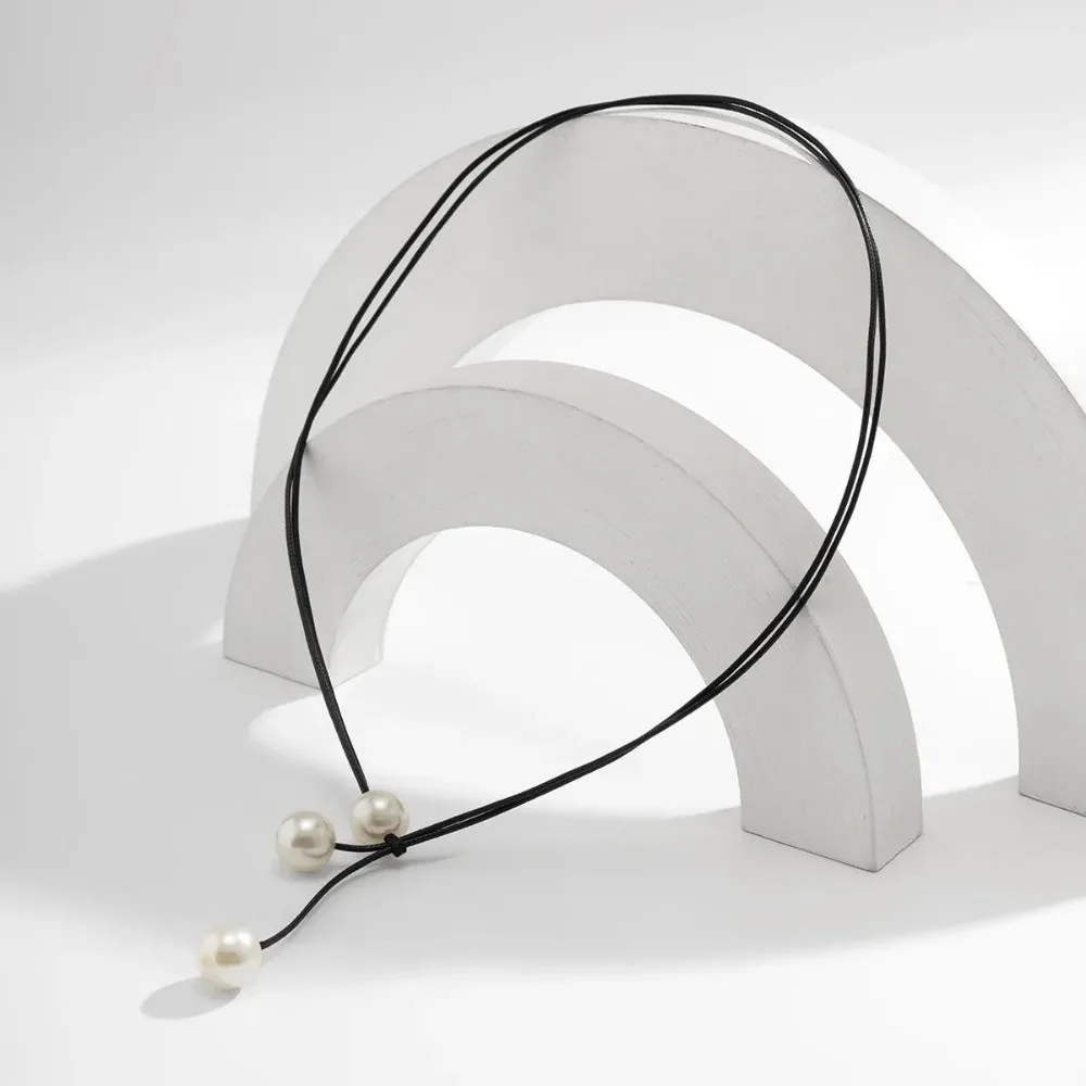 

Double Layer Wax Thread Pearl Choker Drawstring Attractive Pearl Strap Personality Design Trend Jewelry Accessories Sexy