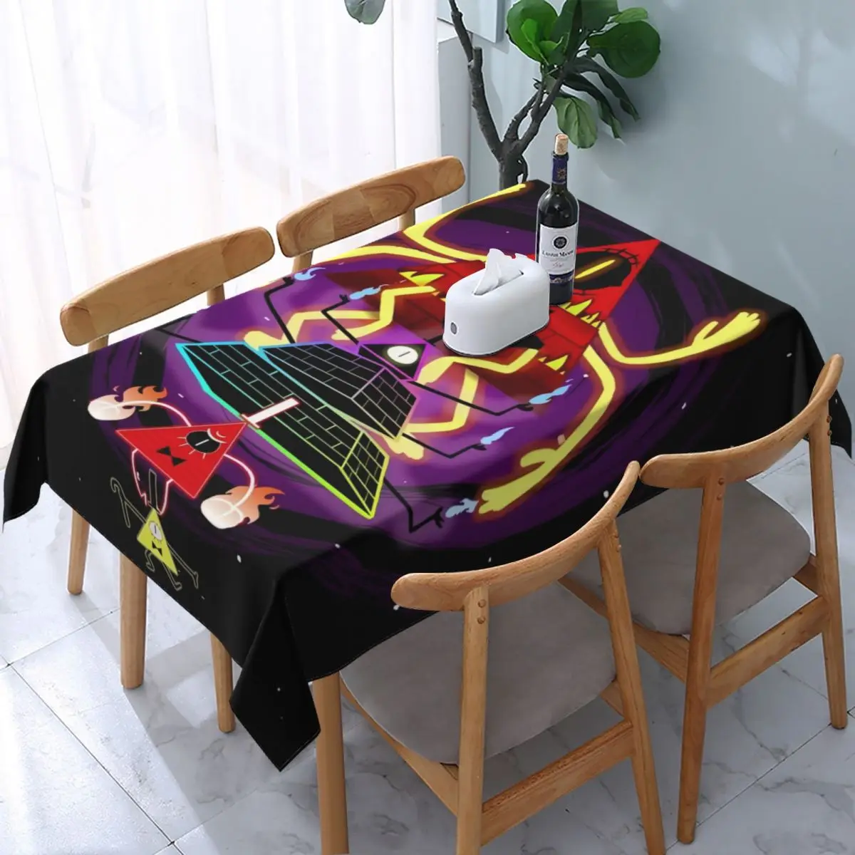 Customized Disney Anime Gravity Falls Tablecloth Rectangular Elastic Fitted Waterproof Table Cloth Cover for Banquet