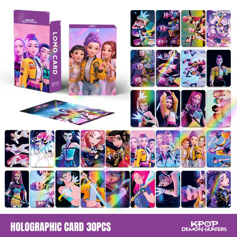 مجموعة بطاقات LOMO ثلاثية الأبعاد من Kpop Demon Hunters مكونة من 30 قطعة في صندوق، بطاقة صور أنيمي على الوجهين هدية لمحبي وجامعي Kpop