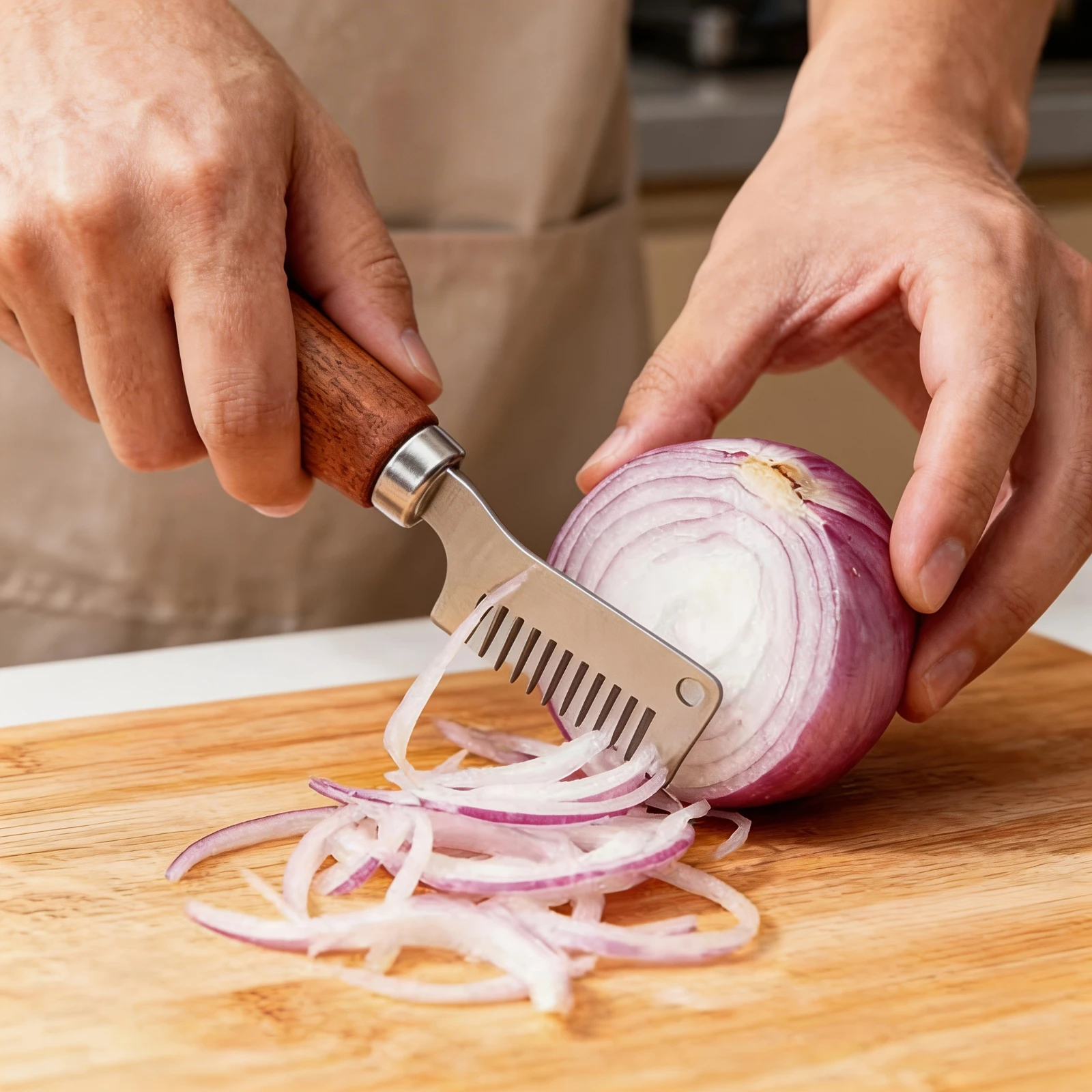 Kitchen Gadgets Vegetable Cutter - ステンレス鋼ネギスライサー木製ハンドルネギシュレッダー野菜カッターチョッパーキッチンガジェット調理器具
