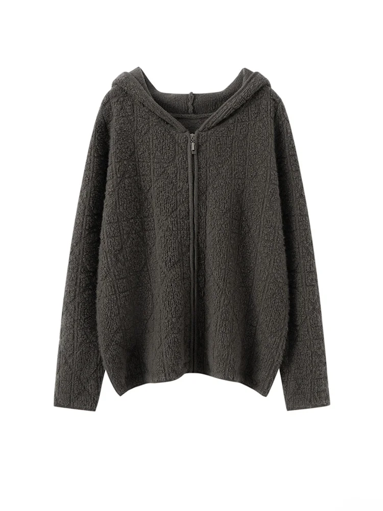 منشفة التطريز مقنعين سترة الخريف الشتاء المرأة سميكة 100% الكشمير تريكو نعمة عادية الملابس النسائية بلايز كسول الرياح