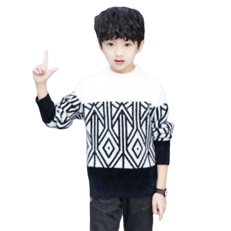 Boys Sweater Plucked 2023 Autumn Winter New Children\'s Thickened Fashion Christmas Sweater Boy Winter Kids 7 9 8 10 11 12 Years